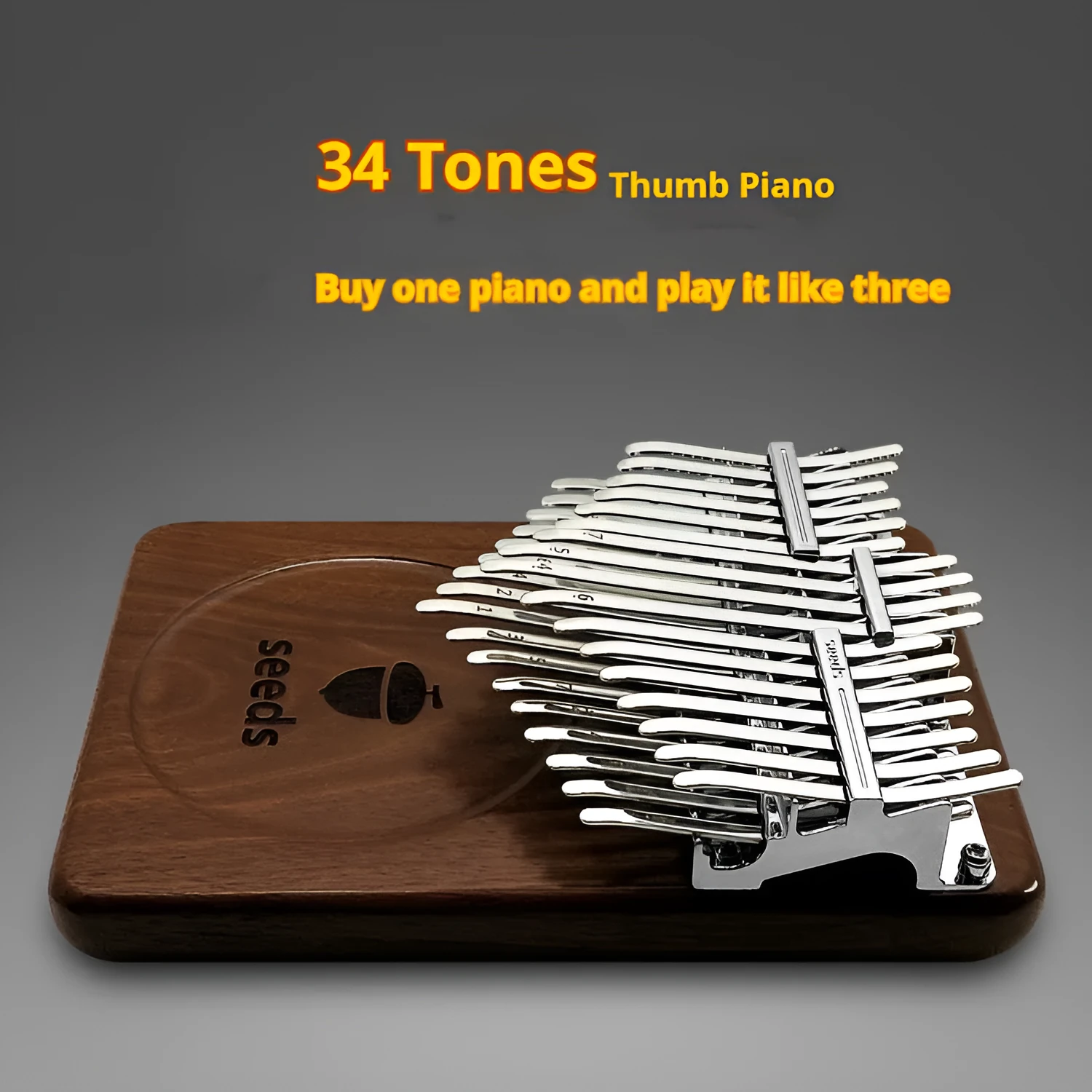 34-tone double-layer chromatic finger piano with black walnut plate, C key version on a neutral background