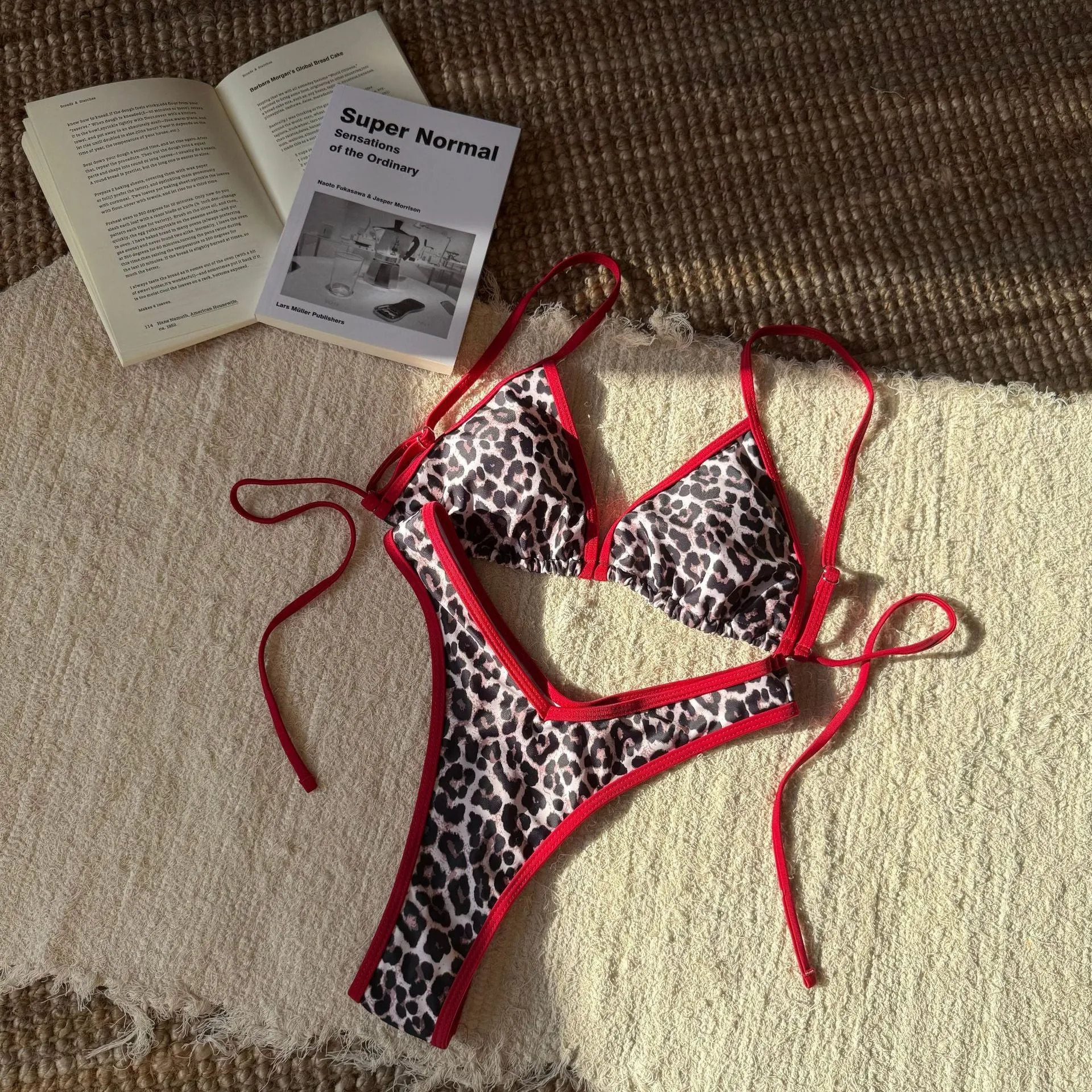 Women's split leopard print printed bikini set in polyester with brief bottom and sleeveless top
