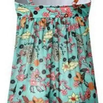 Conservative one-piece floral swimsuit in emerald green polyester with sleeveless design, available in sizes S to XXL