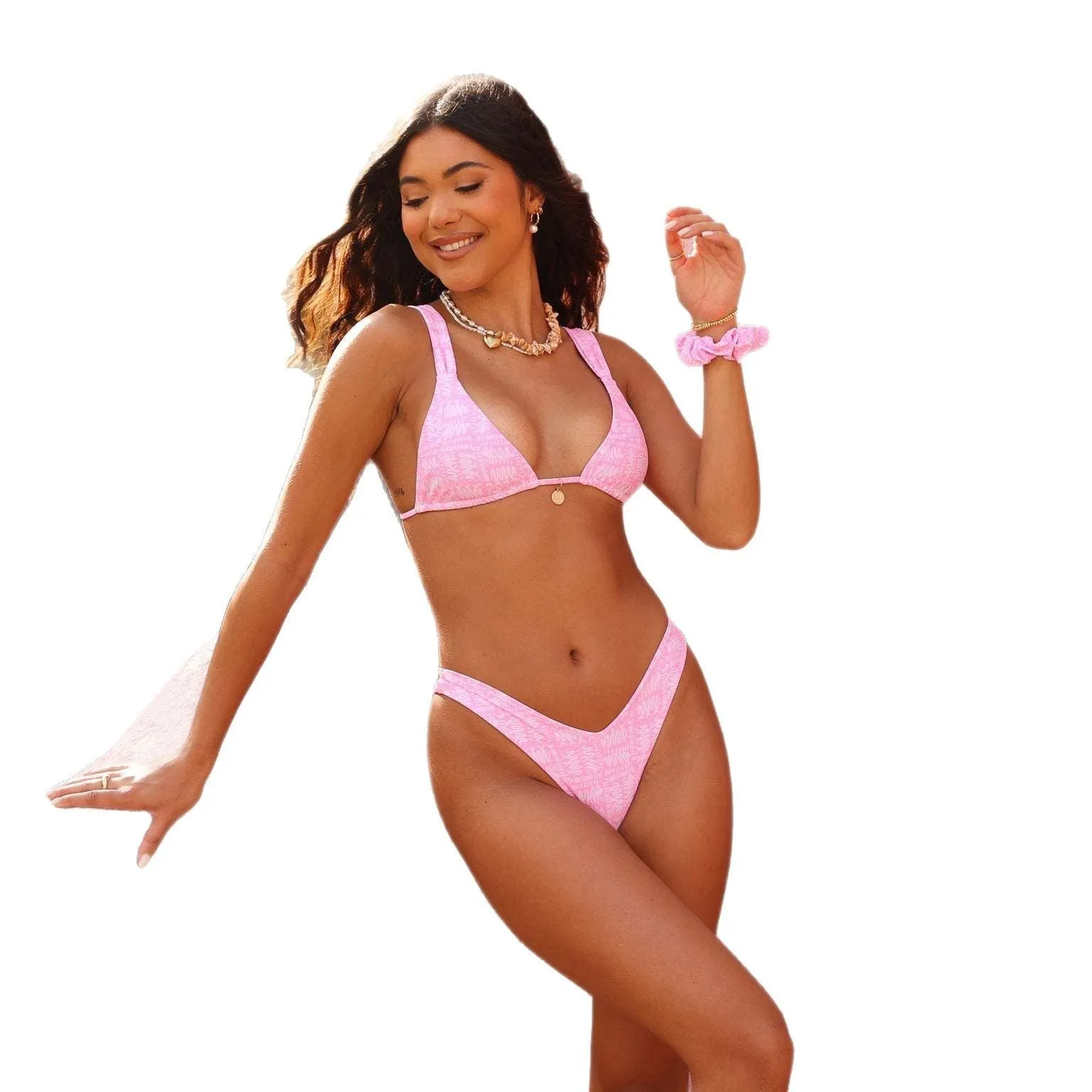 Women's split floral swimsuit bikini in polyester, quick-drying, available in red colour, size M
