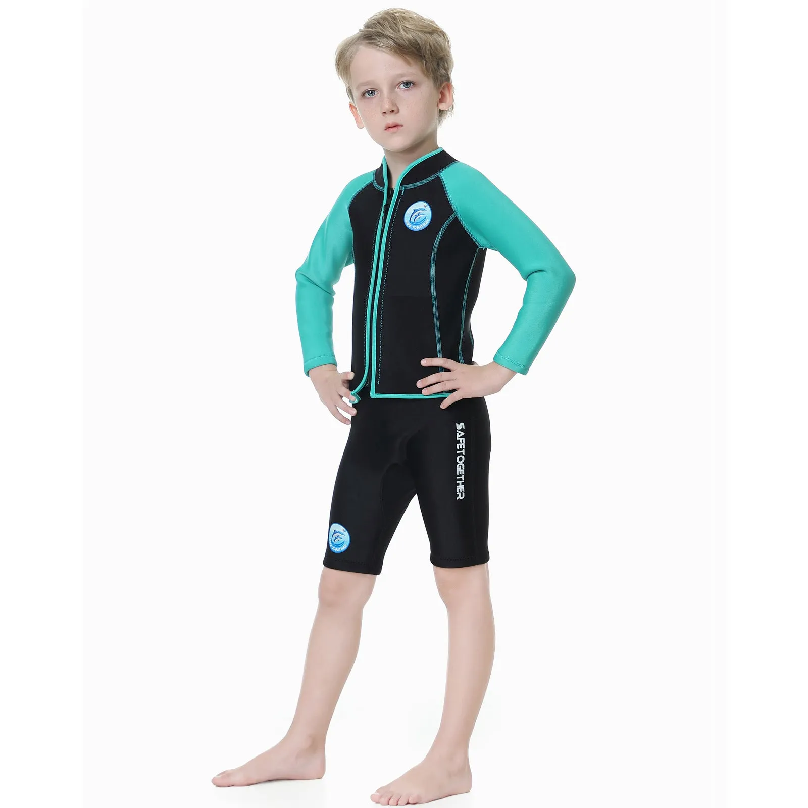 Children's diving suit long sleeve two-piece swimsuit in boys black and blue on child