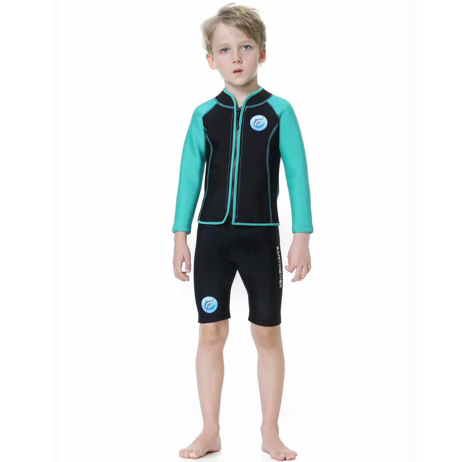 Children's diving suit long sleeve two-piece swimsuit in boys black and blue on child