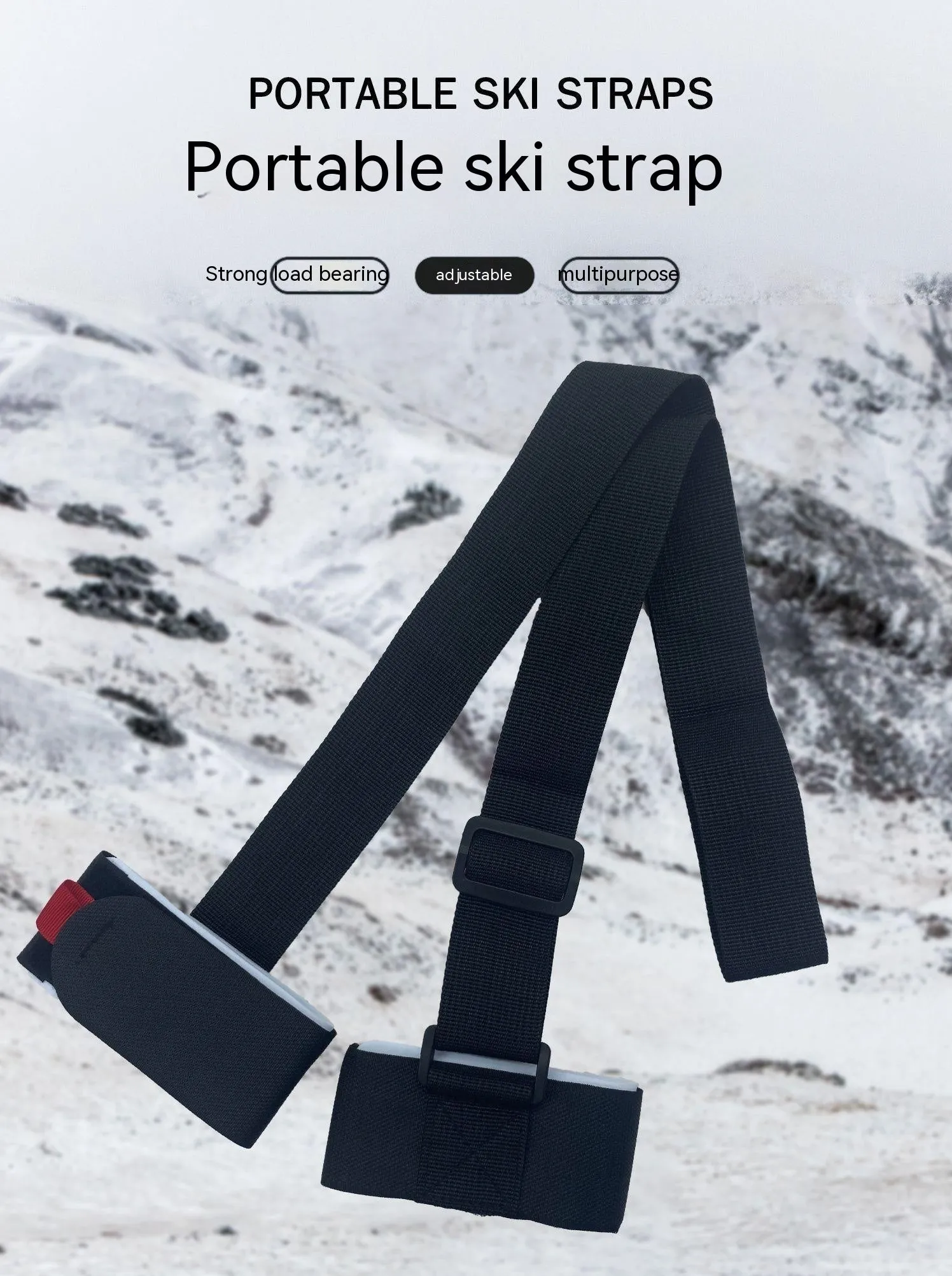 Adjustable shoulder strap for skiing bandage with hook and loop fastening in black, blue, pink or red
