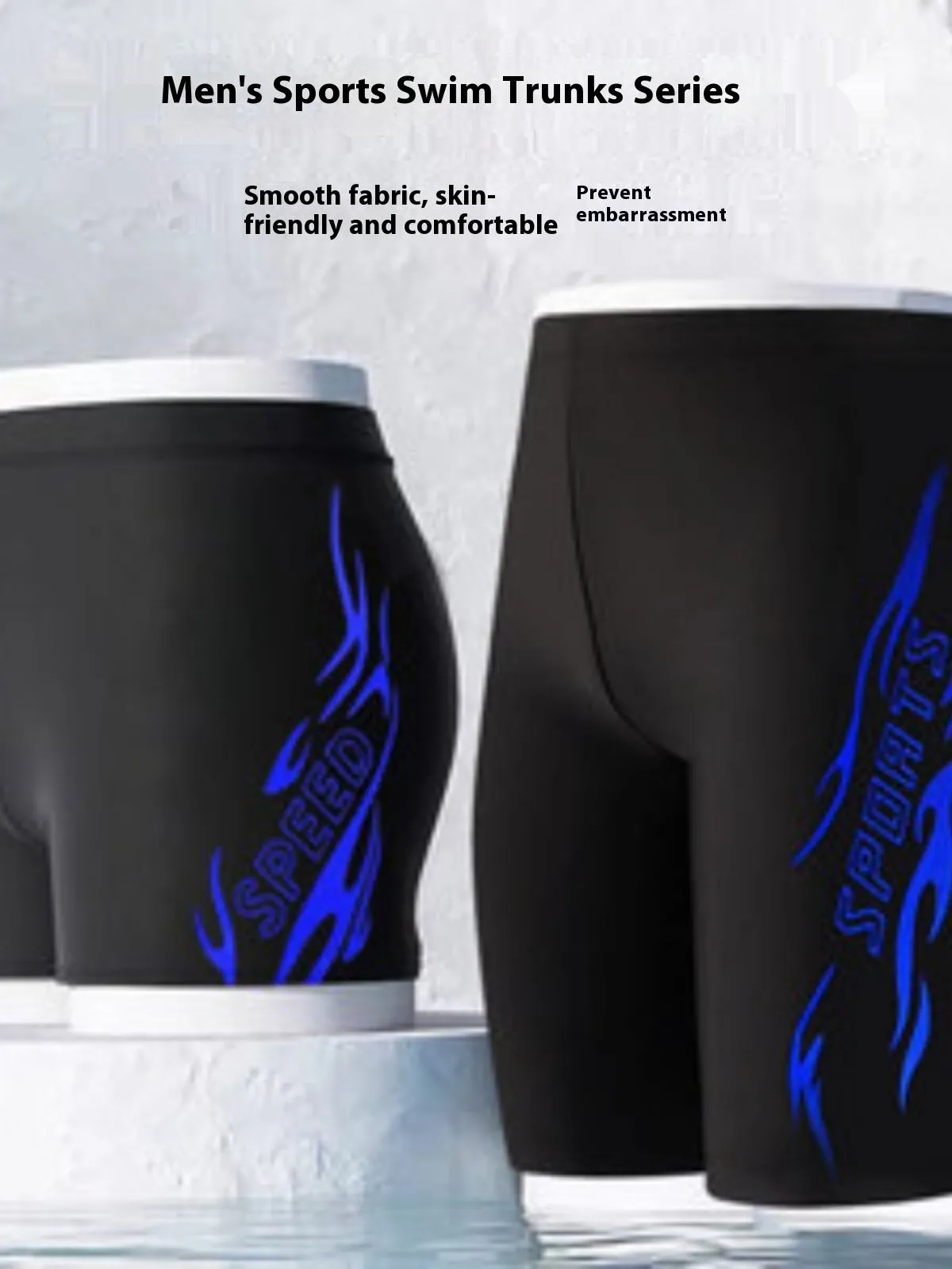 Anti-embarrassment boxers swimsuit for men plus size L XL dark blue polyester polypropylene hot spring swimming trunks