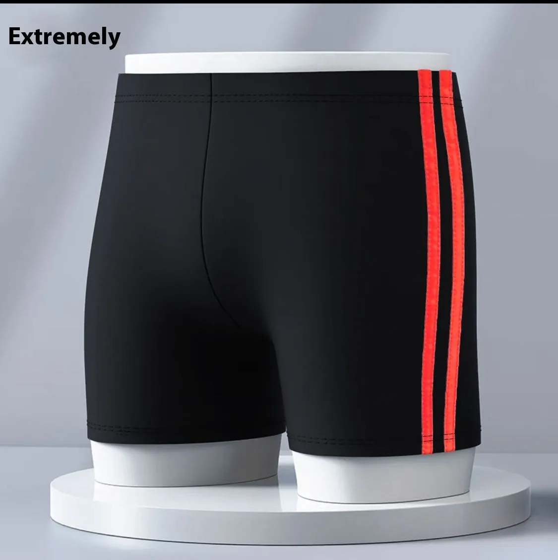 Anti-embarrassment boxers swimsuit for men plus size L XL dark blue polyester polypropylene hot spring swimming trunks