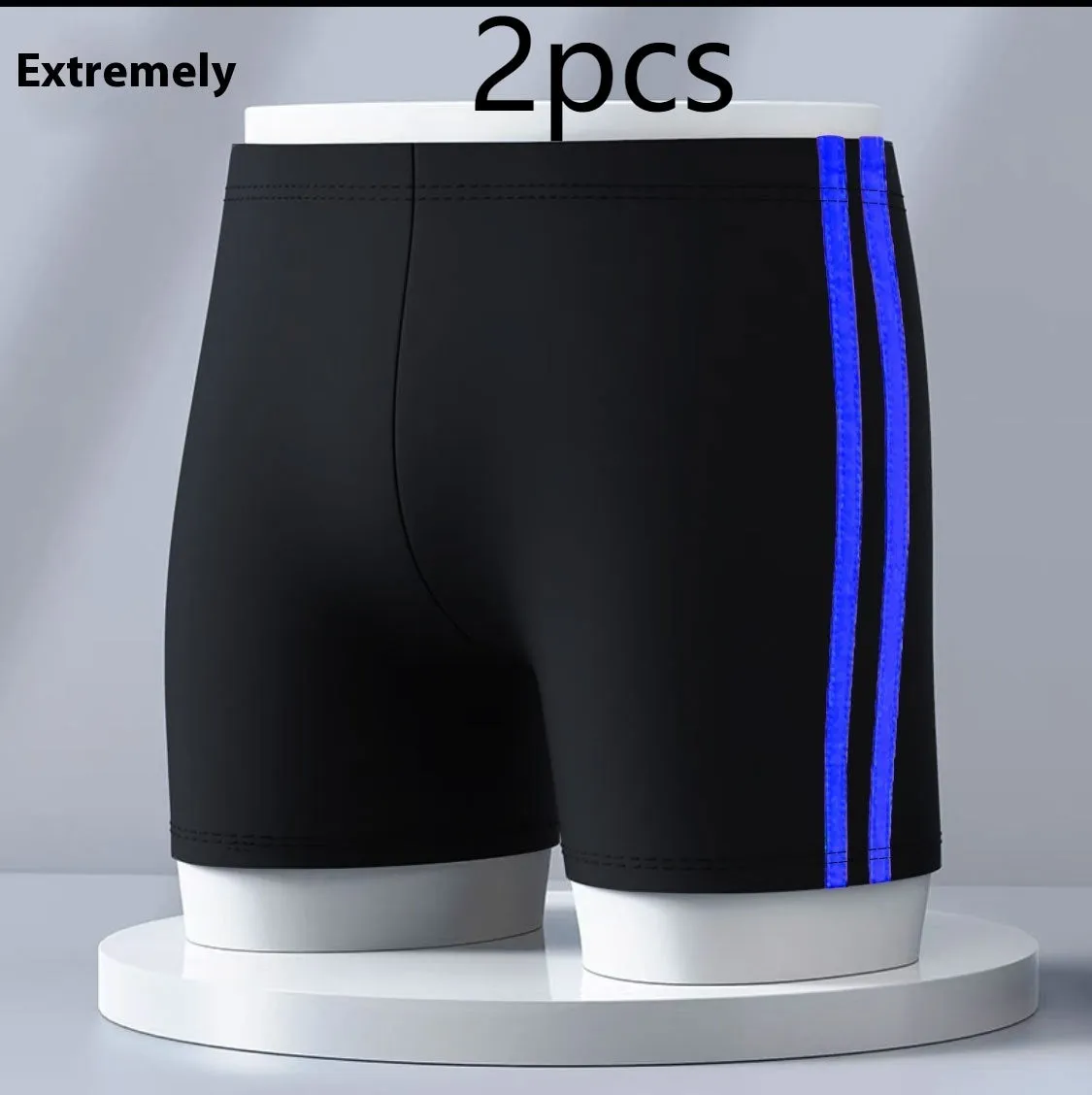 Anti-embarrassment boxers swimsuit for men plus size L XL dark blue polyester polypropylene hot spring swimming trunks