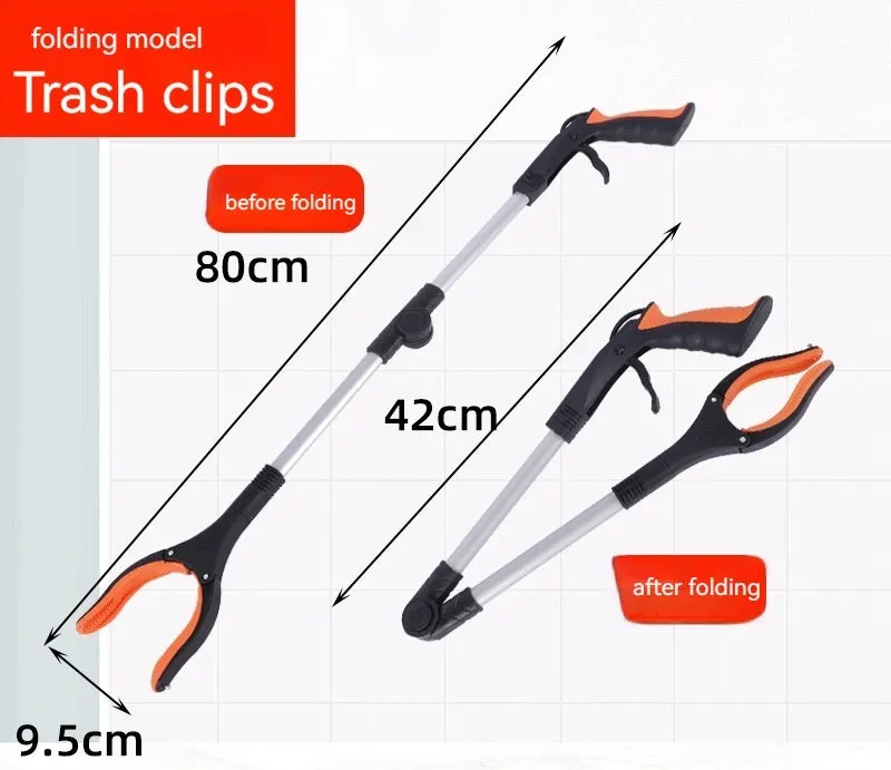 Foldable aluminium rubbish grabber with magnet, extended to 80cm length with blue handle option