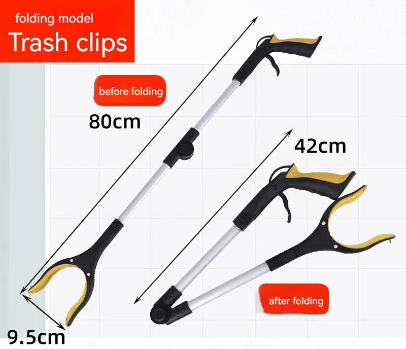 Foldable aluminium rubbish grabber with magnet, extended to 80cm length with blue handle option