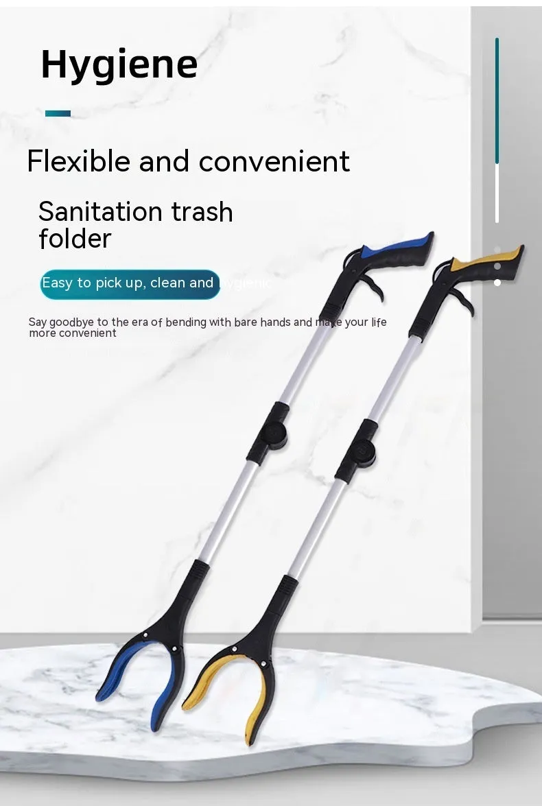 Foldable aluminium rubbish grabber with magnet, extended to 80cm length with blue handle option