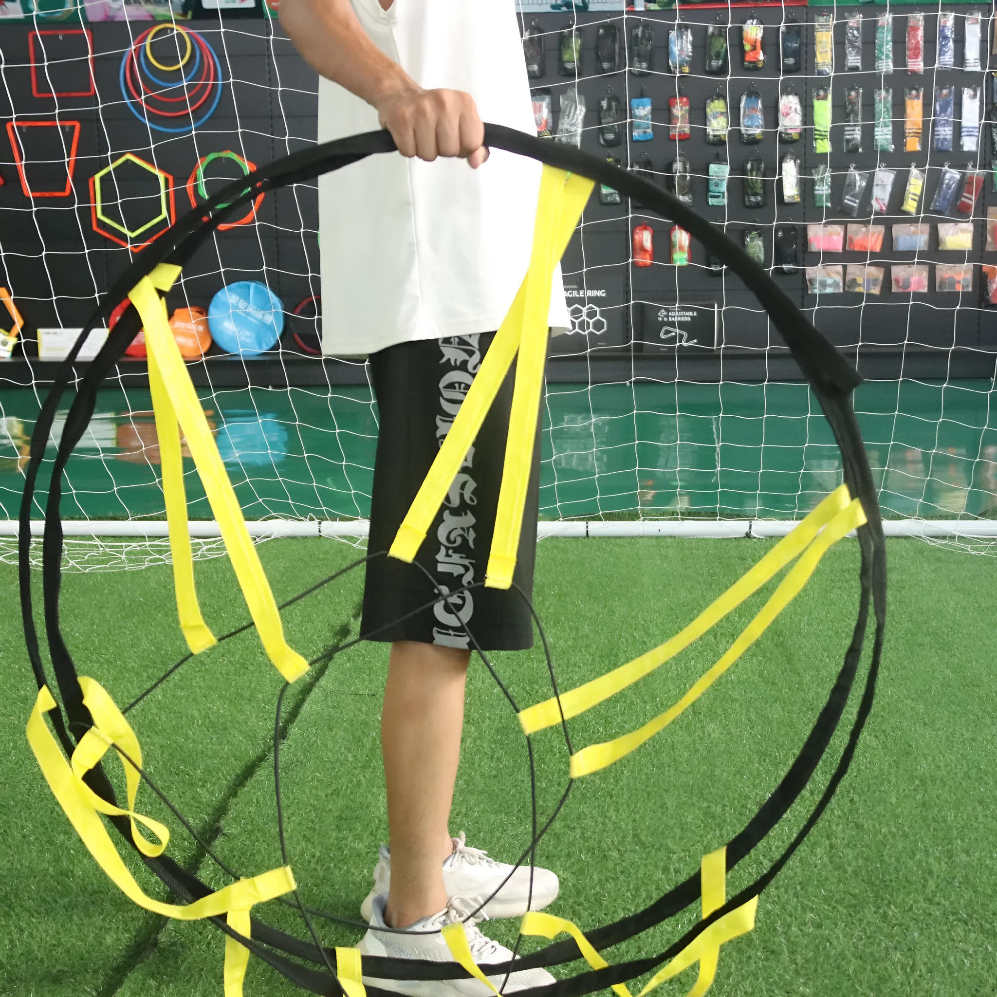 Black and yellow ABS training ladder for football agility drills, nine-grid option