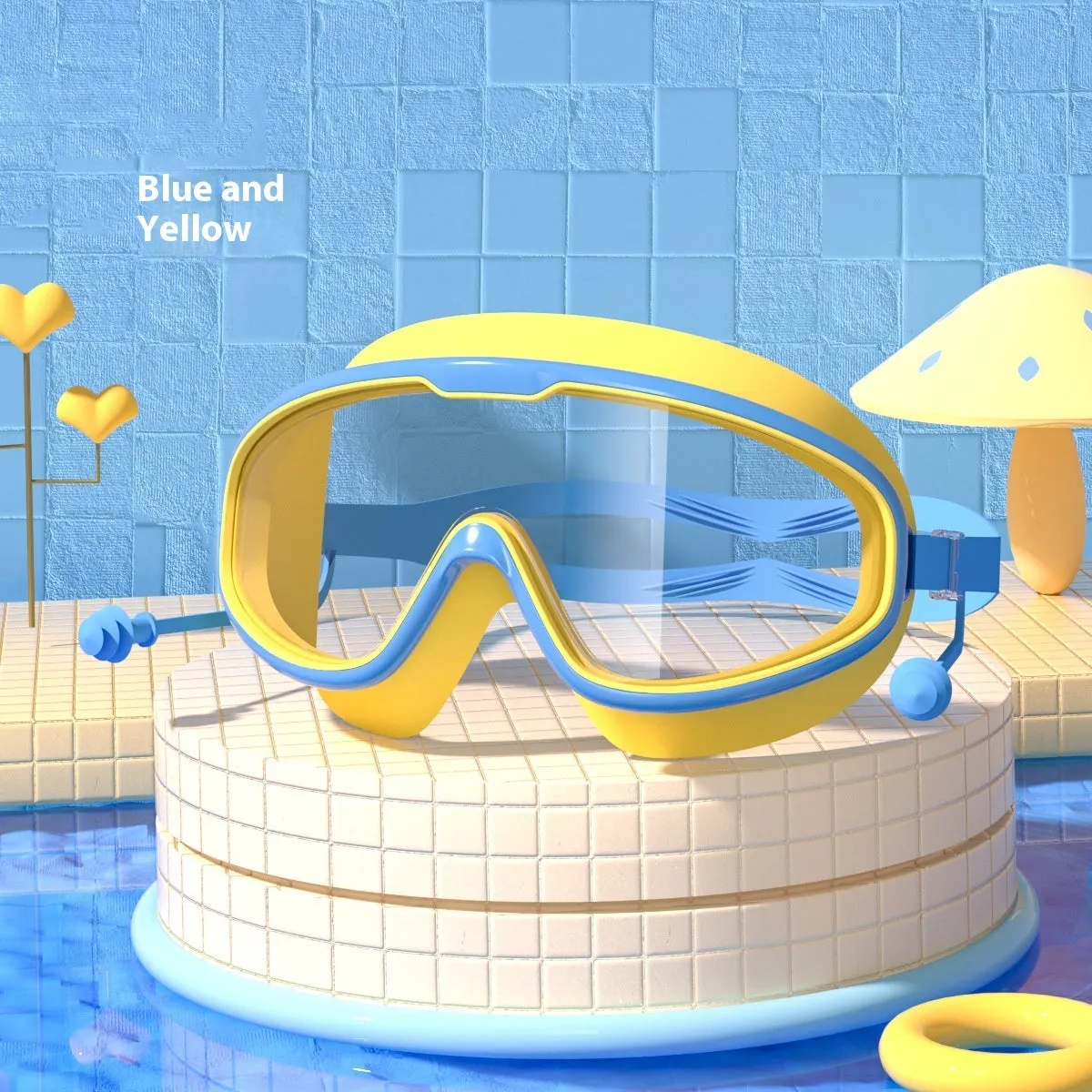 Children's large frame waterproof non-fogging swimming goggles in various colours