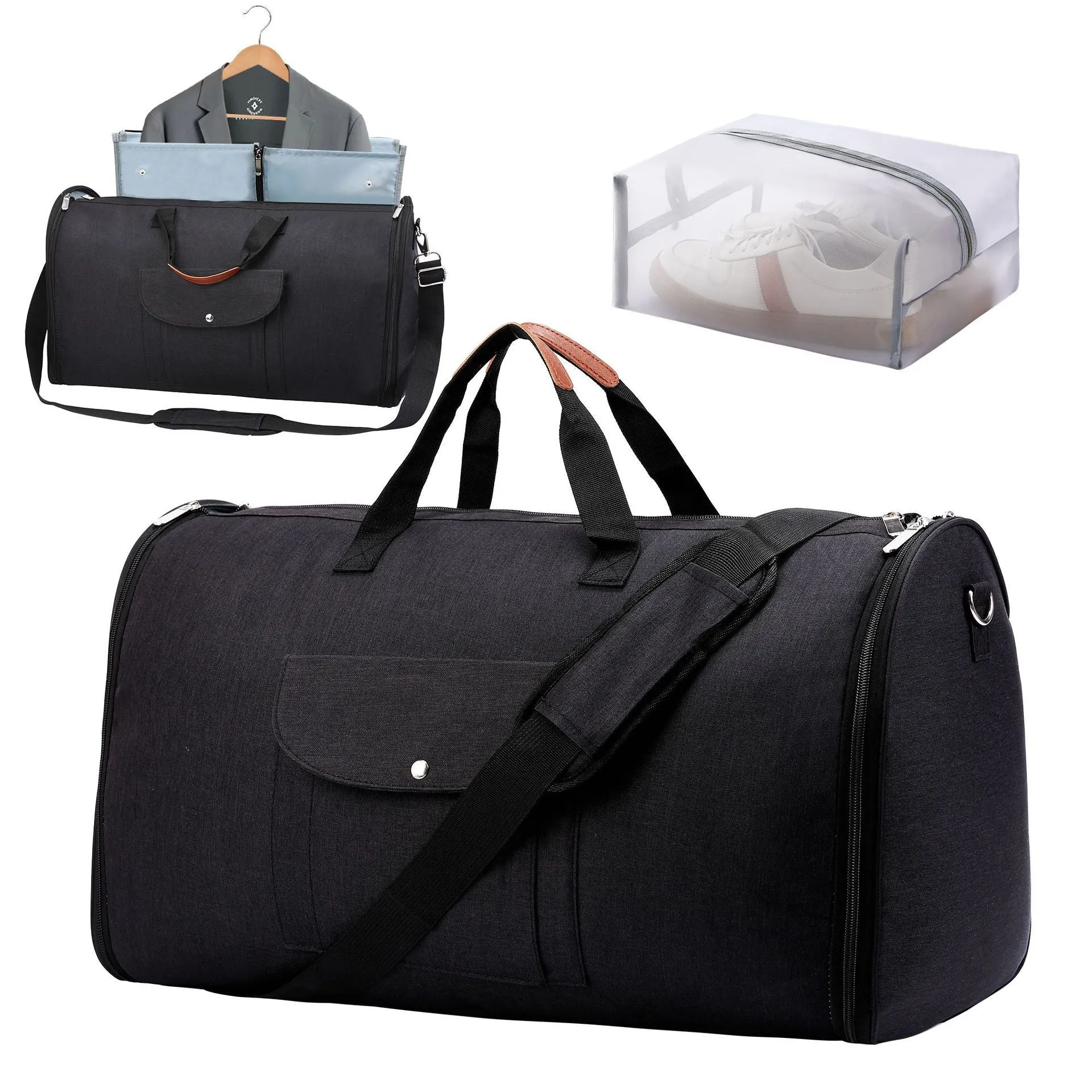 Folding Oxford cloth duffel bag in dark blue with 36-55L capacity for travel and gym use
