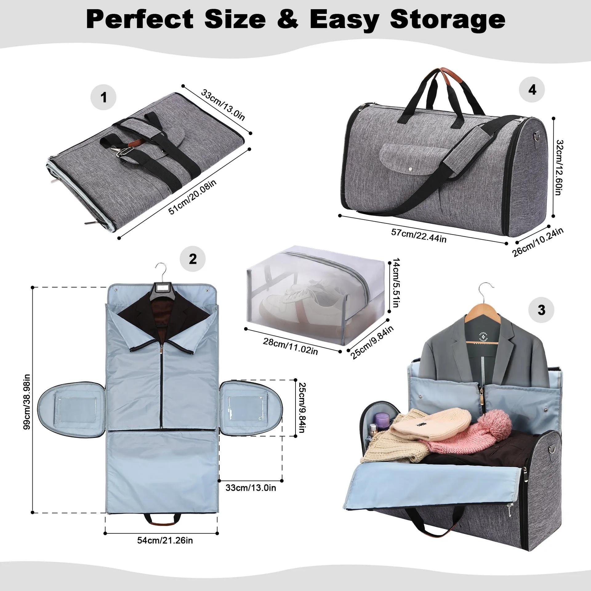 Folding Oxford cloth duffel bag in dark blue with 36-55L capacity for travel and gym use