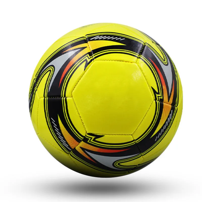 PVC machine-seam football in multiple sizes and colours including Tornado Blue, Black And White, and Red Dragon Roll designs.