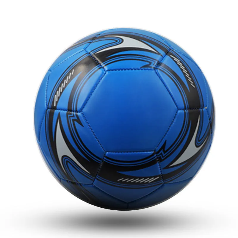 PVC machine-seam football in multiple sizes and colours including Tornado Blue, Black And White, and Red Dragon Roll designs.