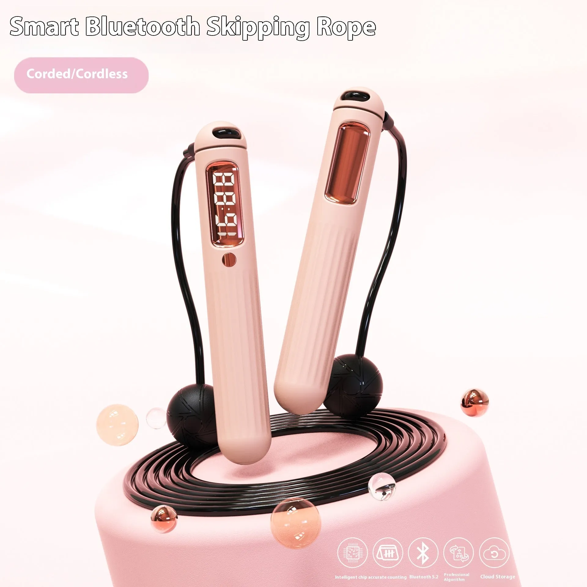 Smart Bluetooth skipping rope with counter and weight bearing ball in A8 black colour