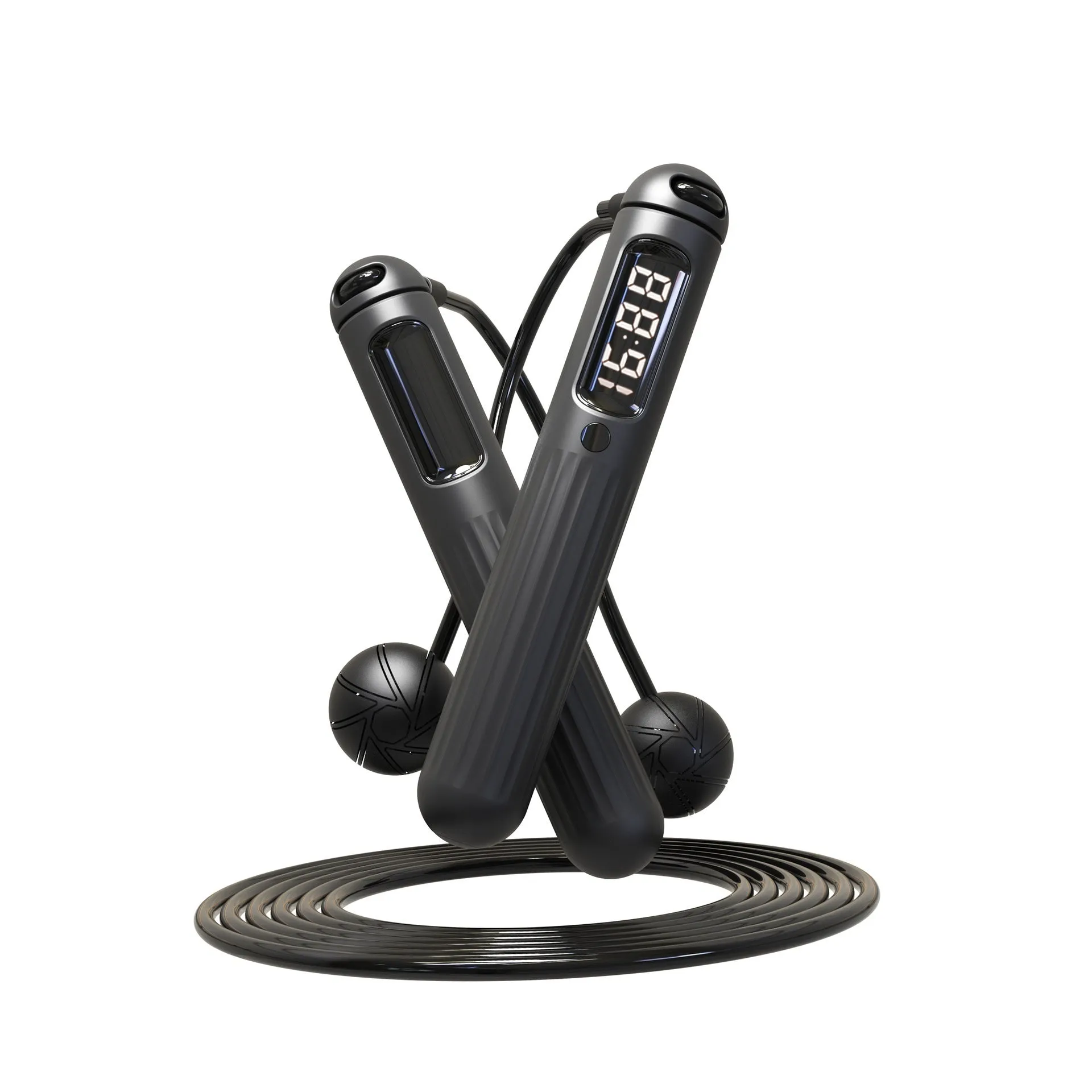 Smart Bluetooth skipping rope with counter and weight bearing ball in A8 black colour