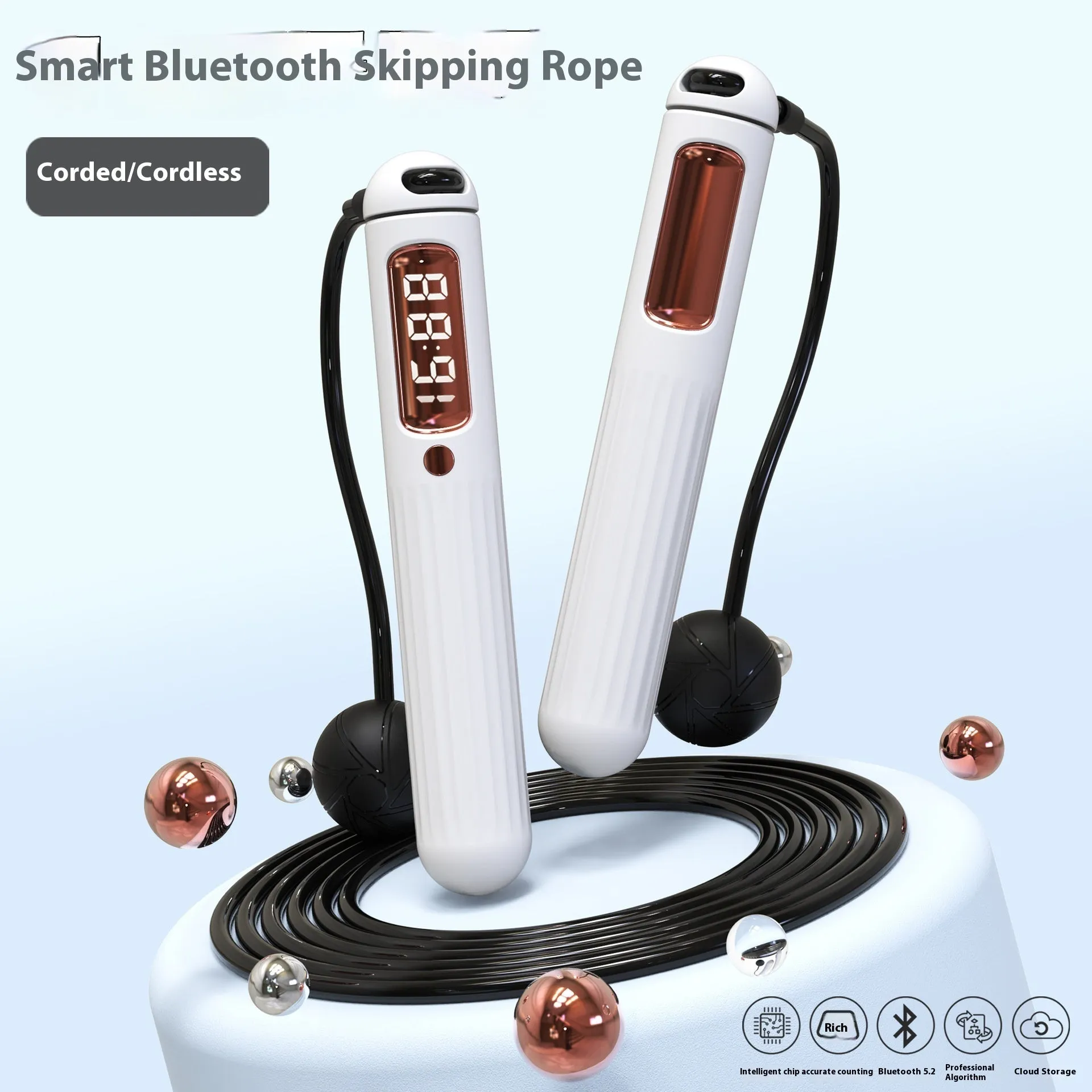 Smart Bluetooth skipping rope with counter and weight bearing ball in A8 black colour