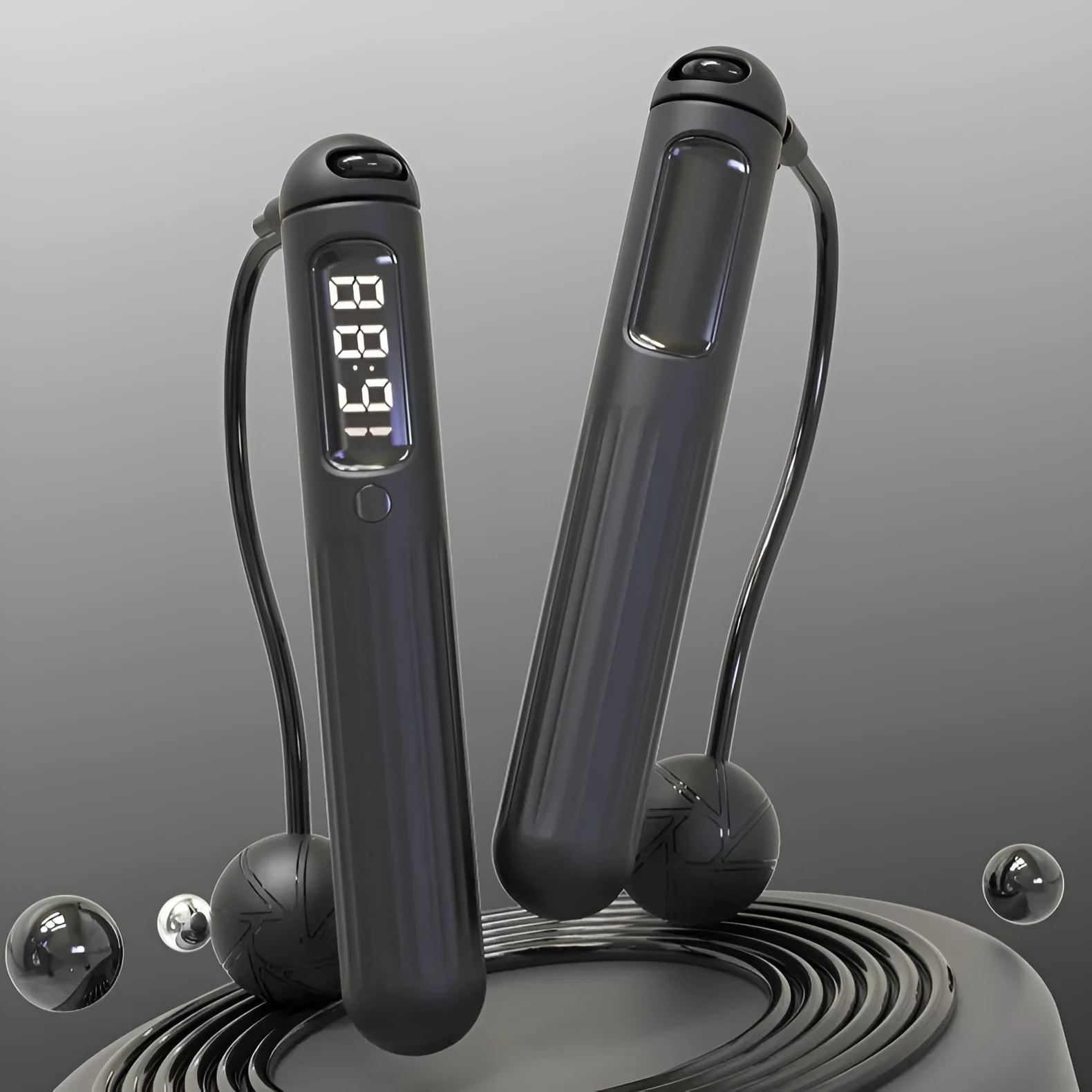 Smart Bluetooth skipping rope with counter and weight bearing ball in A8 black colour