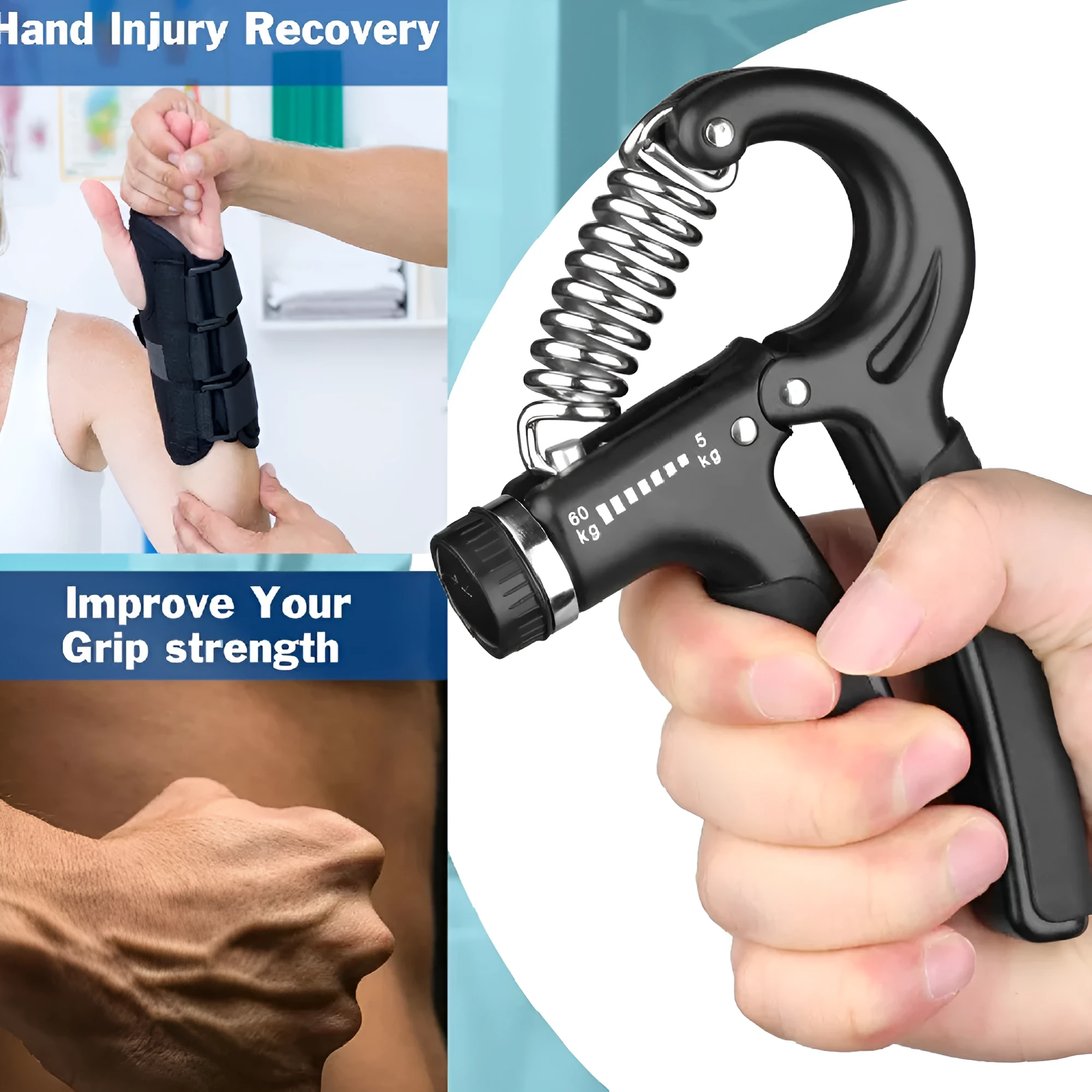 Adjustable hand-muscle developer spring grip in black for professional finger strength training