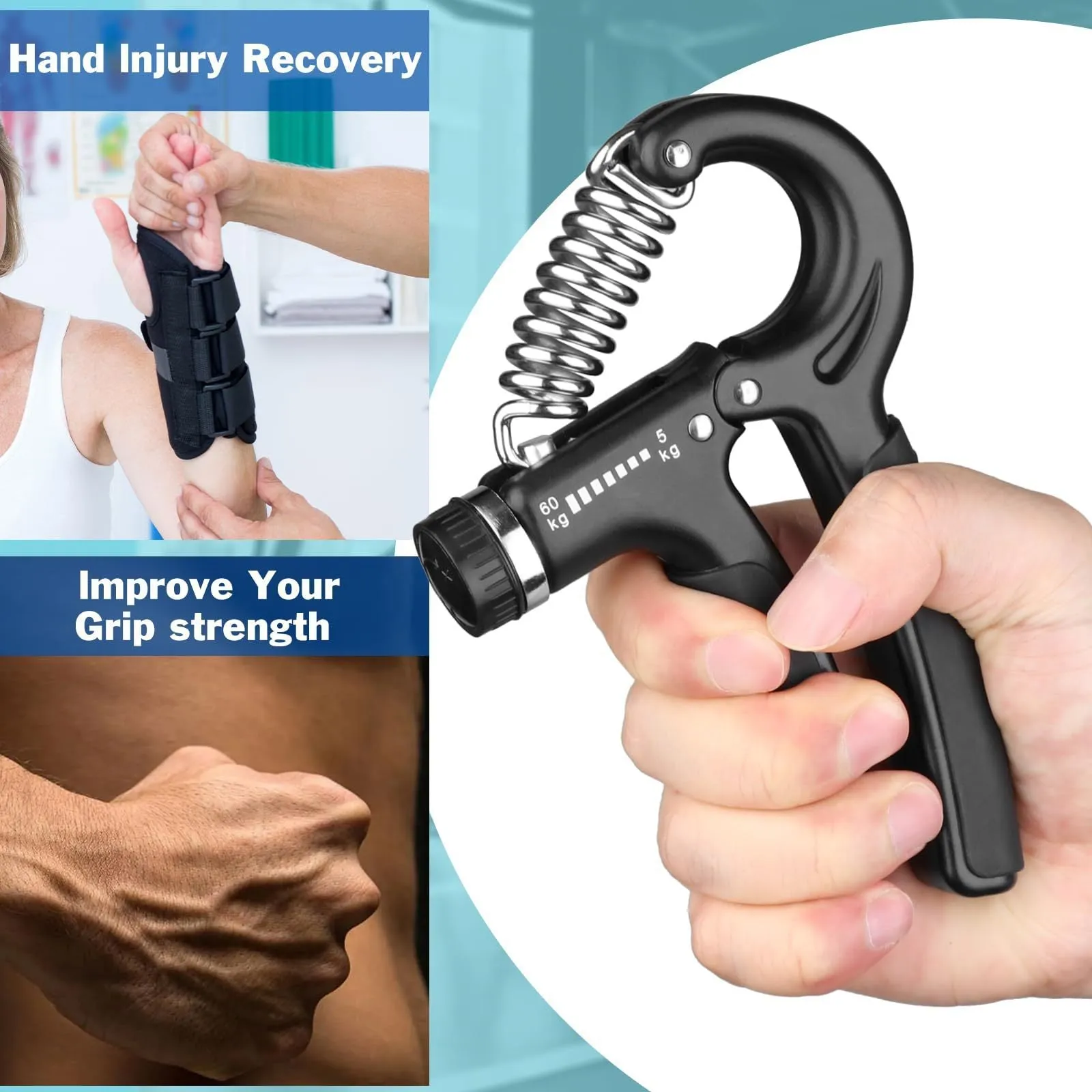 Adjustable hand-muscle developer spring grip in black for professional finger strength training