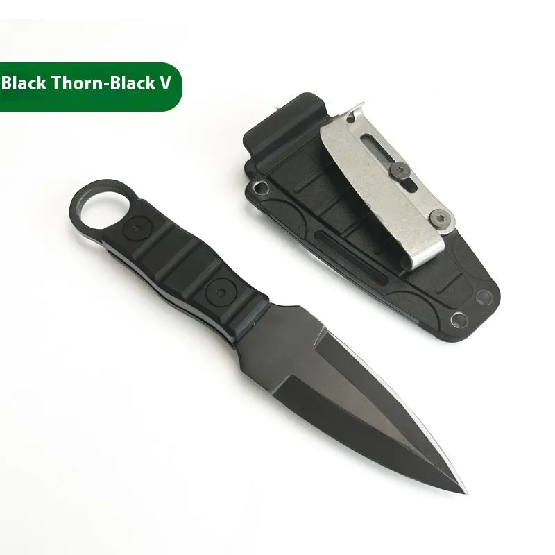 Outdoor camping portable high hardness stainless steel straight knife with black finish