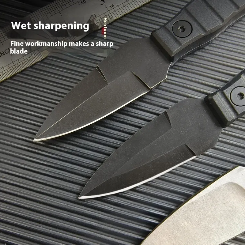 Outdoor camping portable high hardness stainless steel straight knife with black finish