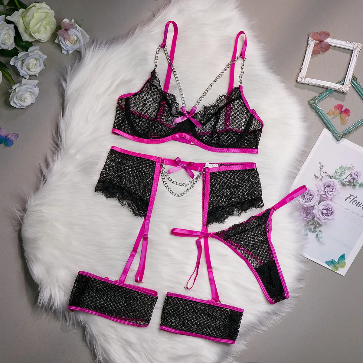 Women's low cut underwear set in six colours black Rose Red light pink light purple fluorescent green orange size S to XXXL polyester fibre