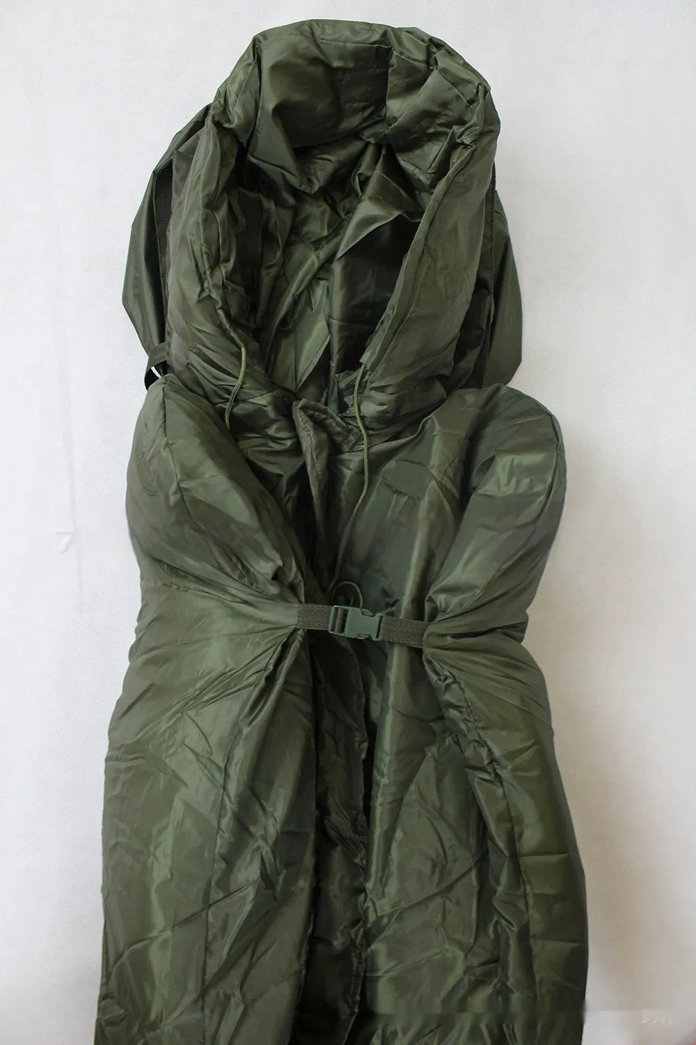 Removable overcoat mummy sleeping bag in army green for cold weather camping