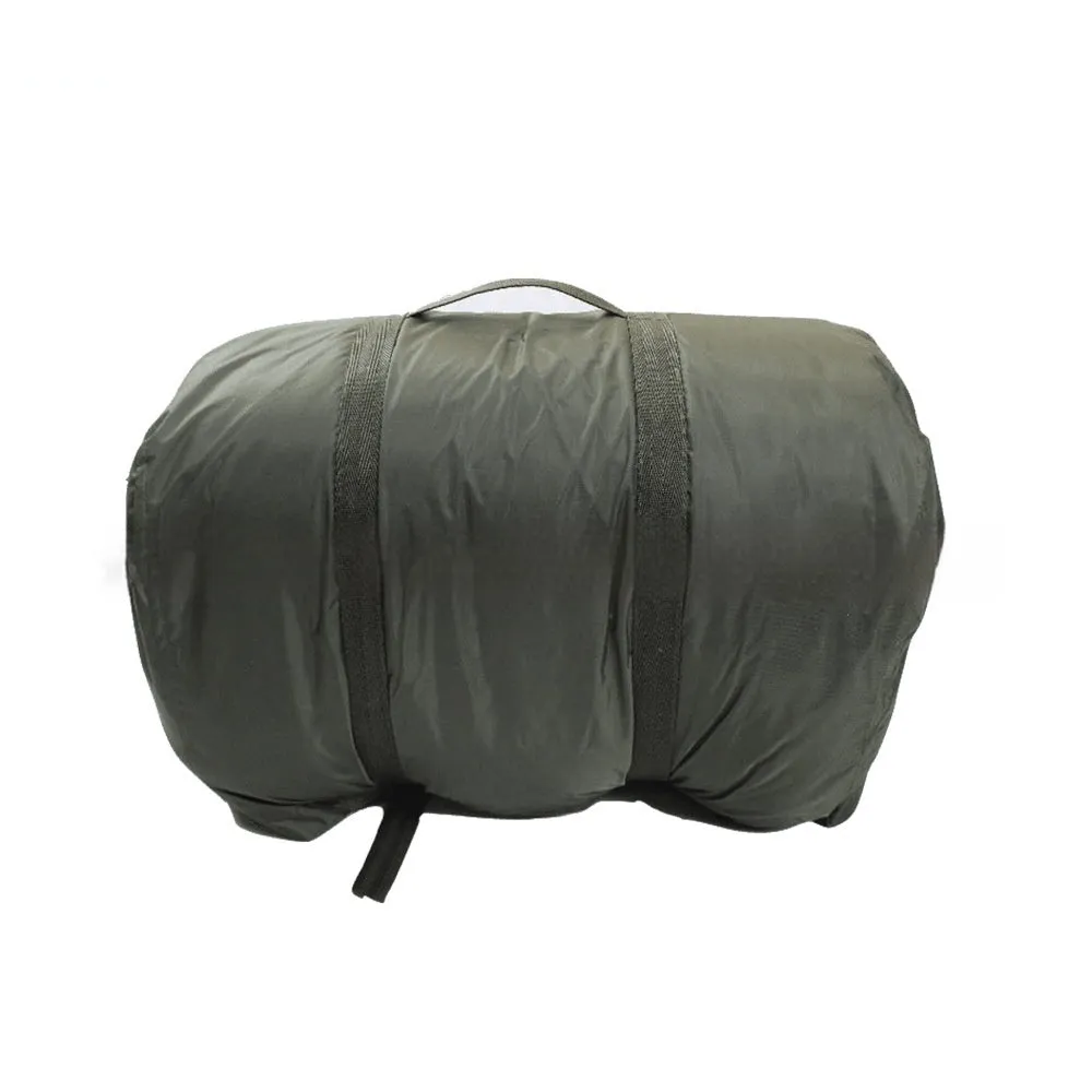 Removable overcoat mummy sleeping bag in army green for cold weather camping
