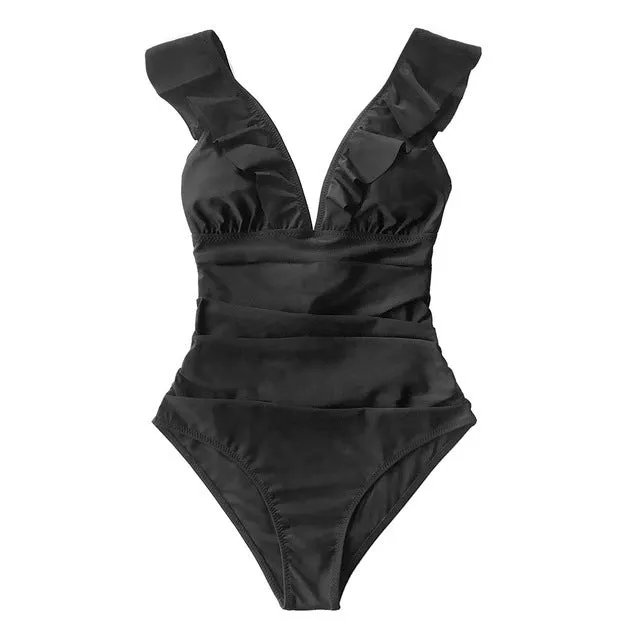 Women's polypropylene bikini brief with steel support and non-removable chest pad in black