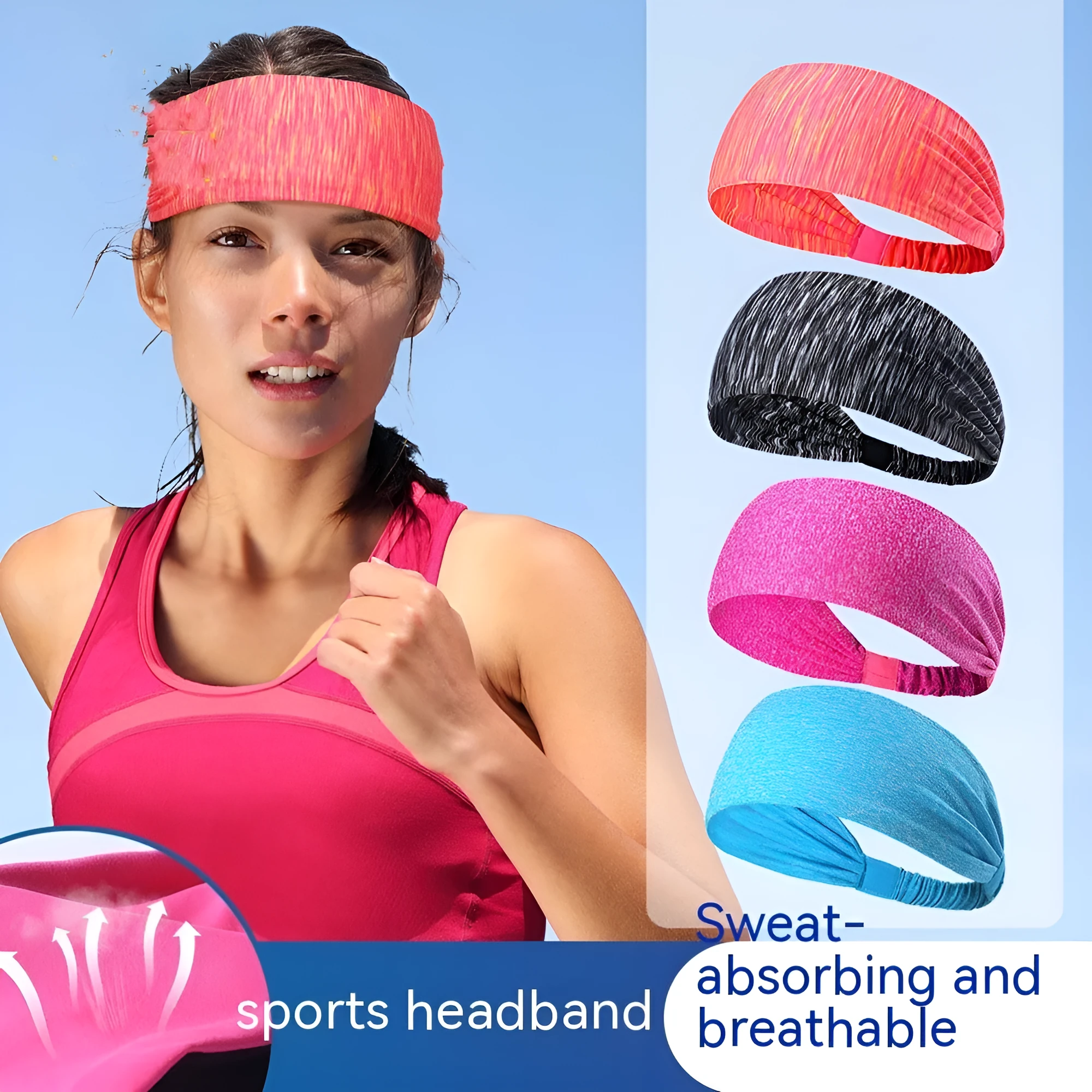 Quick-drying antiperspirant yoga hair band for women in striped red, made from polyester fiber