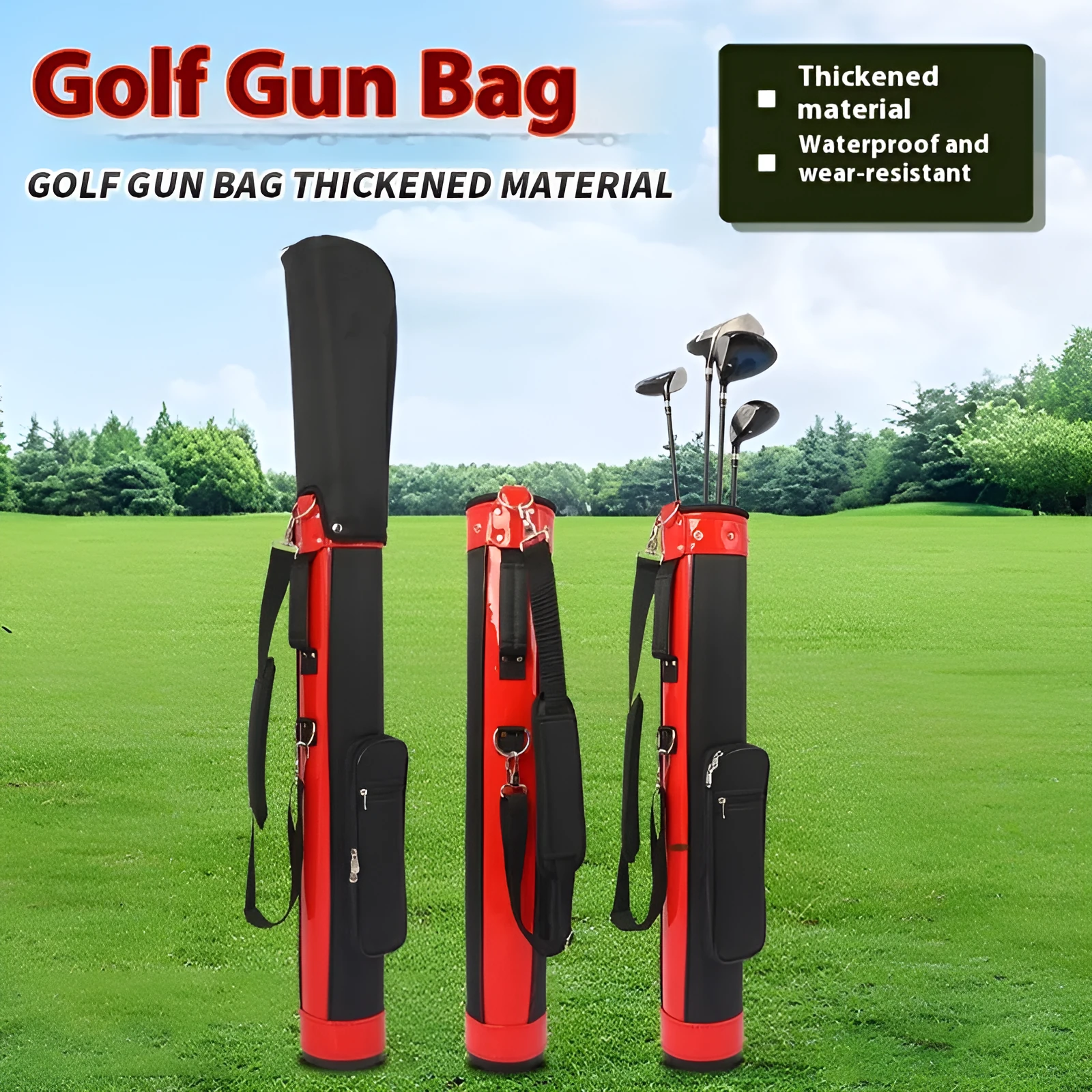 Large capacity leather golf bag in yellow with zippered compartments