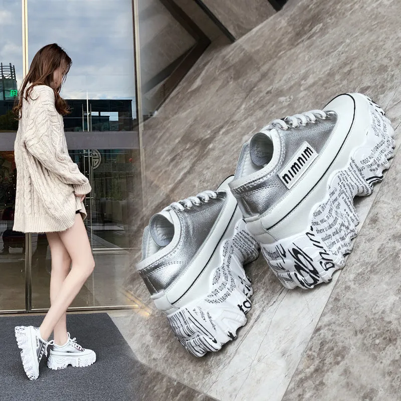 Trendy casual heightening sneakers in microfiber leather, solid colour black, newspaper trifle bottom outsole
