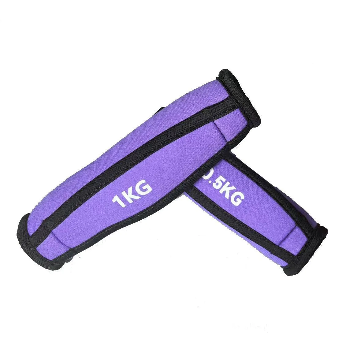 Pair of colour sand soft dumbbells in purple, diving cloth outer, 0.5kg weight, for home fitness