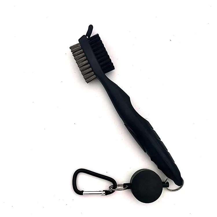 Golf club cleaning brush with magnetic snap button, stainless steel and PP wool bristles, black colour, without cover