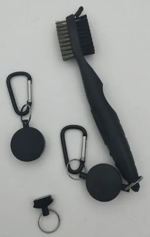 Golf club cleaning brush with magnetic snap button, stainless steel and PP wool bristles, black colour, without cover