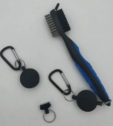 Golf club cleaning brush with magnetic snap button, stainless steel and PP wool bristles, black colour, without cover