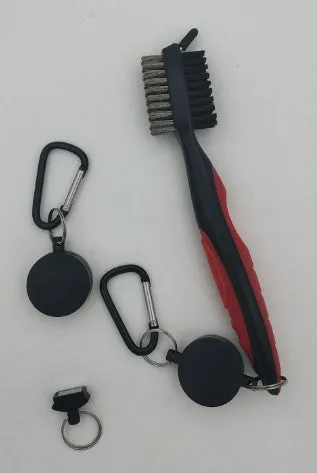 Golf club cleaning brush with magnetic snap button, stainless steel and PP wool bristles, black colour, without cover