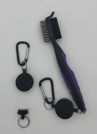 Golf club cleaning brush with magnetic snap button, stainless steel and PP wool bristles, black colour, without cover