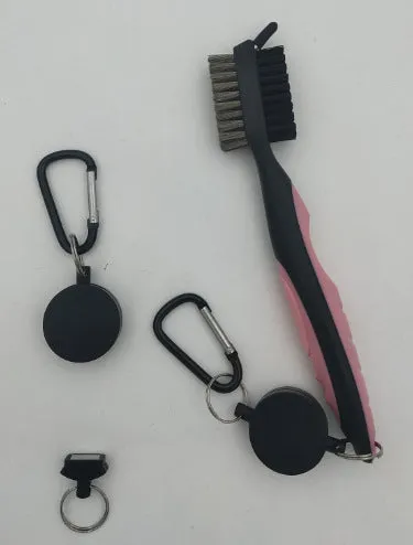 Golf club cleaning brush with magnetic snap button, stainless steel and PP wool bristles, black colour, without cover