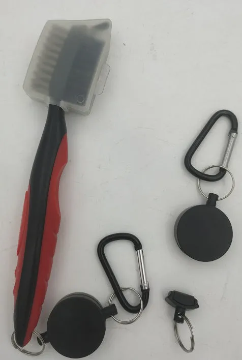 Golf club cleaning brush with magnetic snap button, stainless steel and PP wool bristles, black colour, without cover