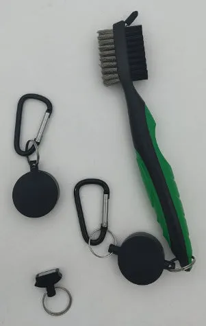 Golf club cleaning brush with magnetic snap button, stainless steel and PP wool bristles, black colour, without cover