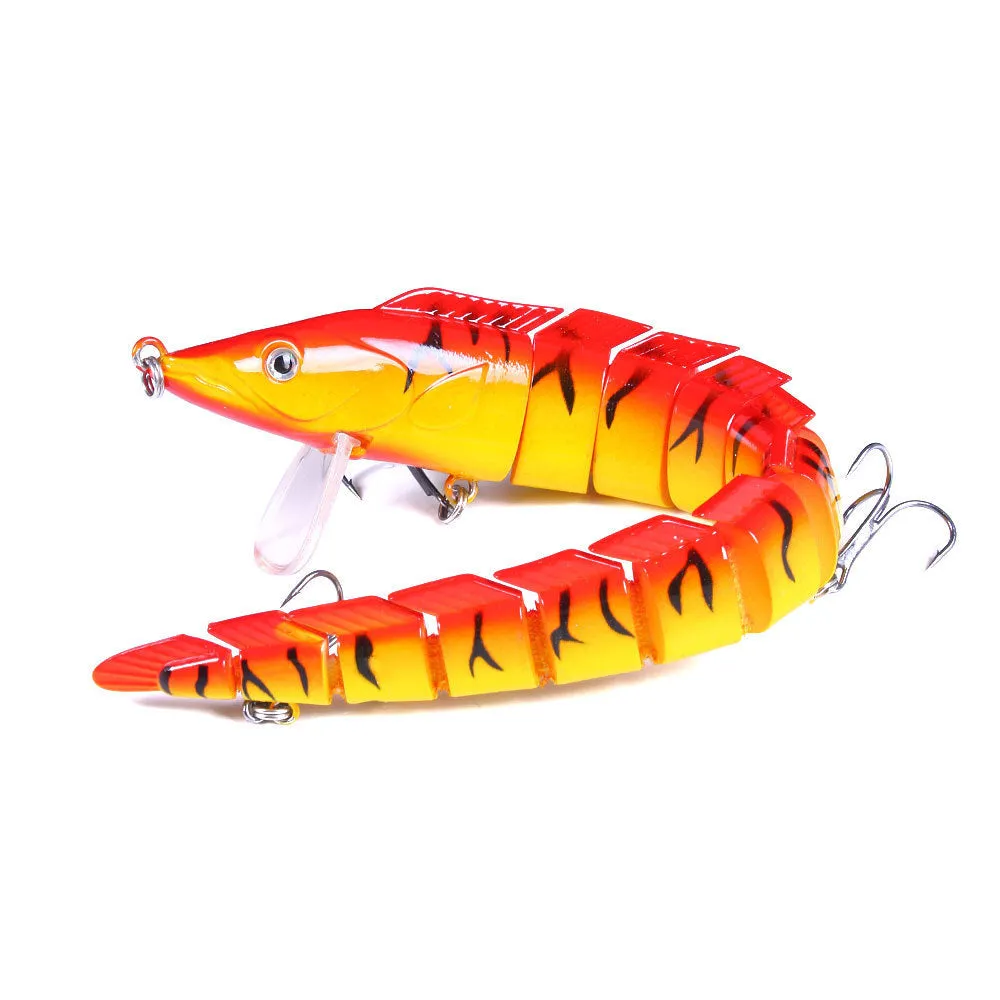 Multi-section simulated loach fishing lure showing jointed body design and colour variation options