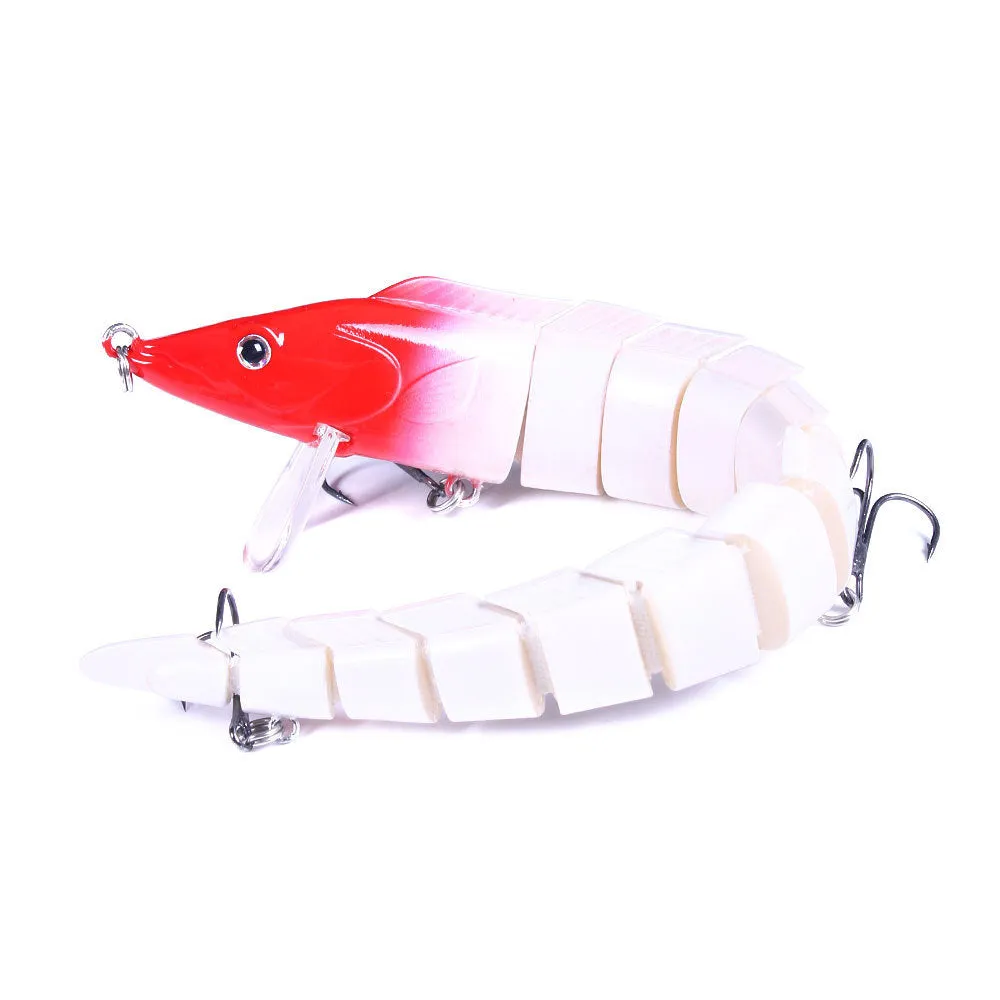 Multi-section simulated loach fishing lure showing jointed body design and colour variation options