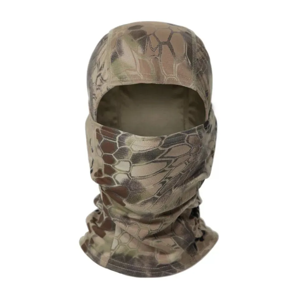 Tactical camouflage balaclava full face scarf mask in spandex/lycra with moisture wicking headband, multiple patterns available
