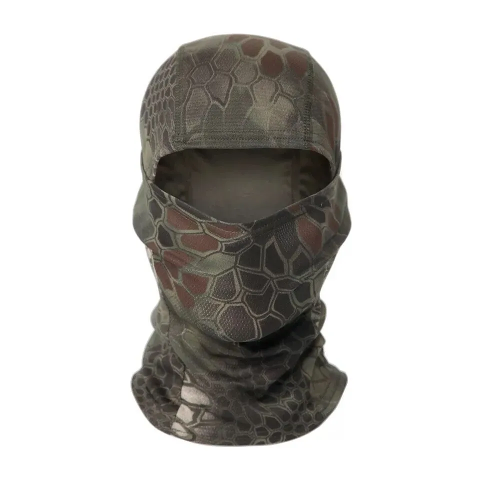 Tactical camouflage balaclava full face scarf mask in spandex/lycra with moisture wicking headband, multiple patterns available