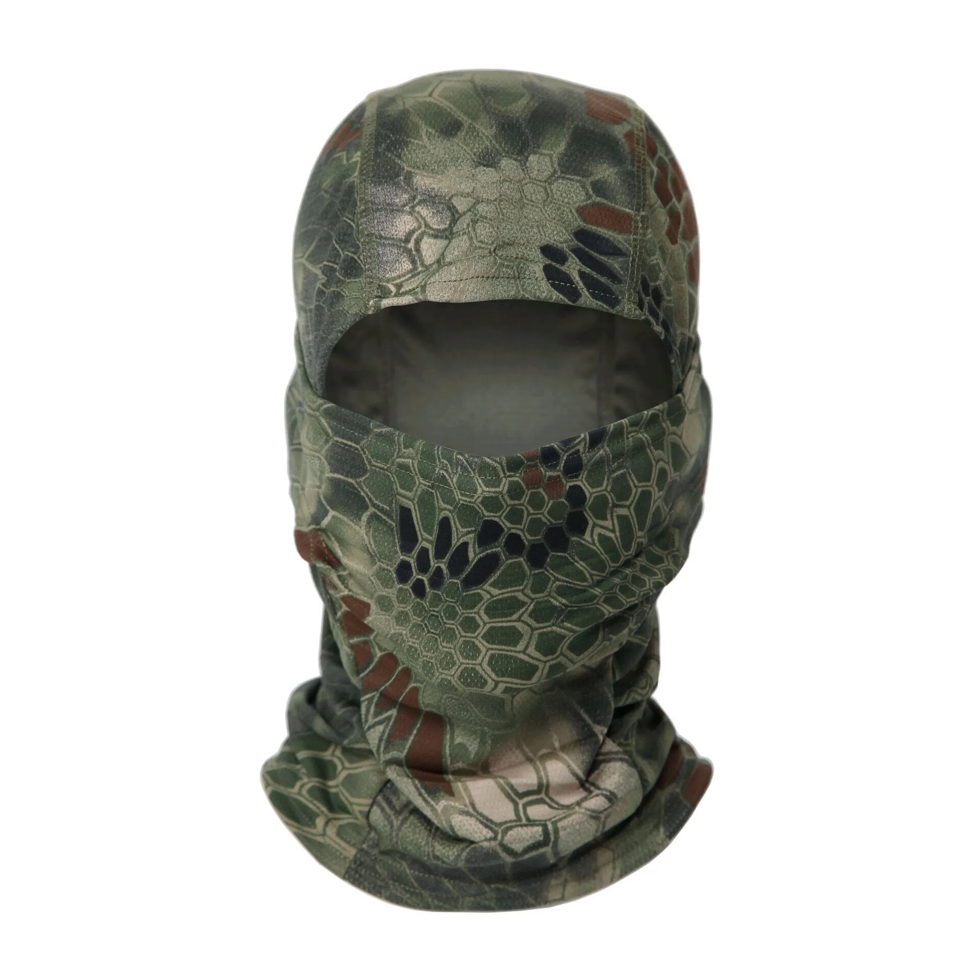 Tactical camouflage balaclava full face scarf mask in spandex/lycra with moisture wicking headband, multiple patterns available