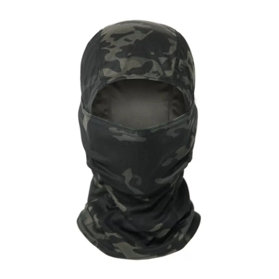 Tactical camouflage balaclava full face scarf mask in spandex/lycra with moisture wicking headband, multiple patterns available