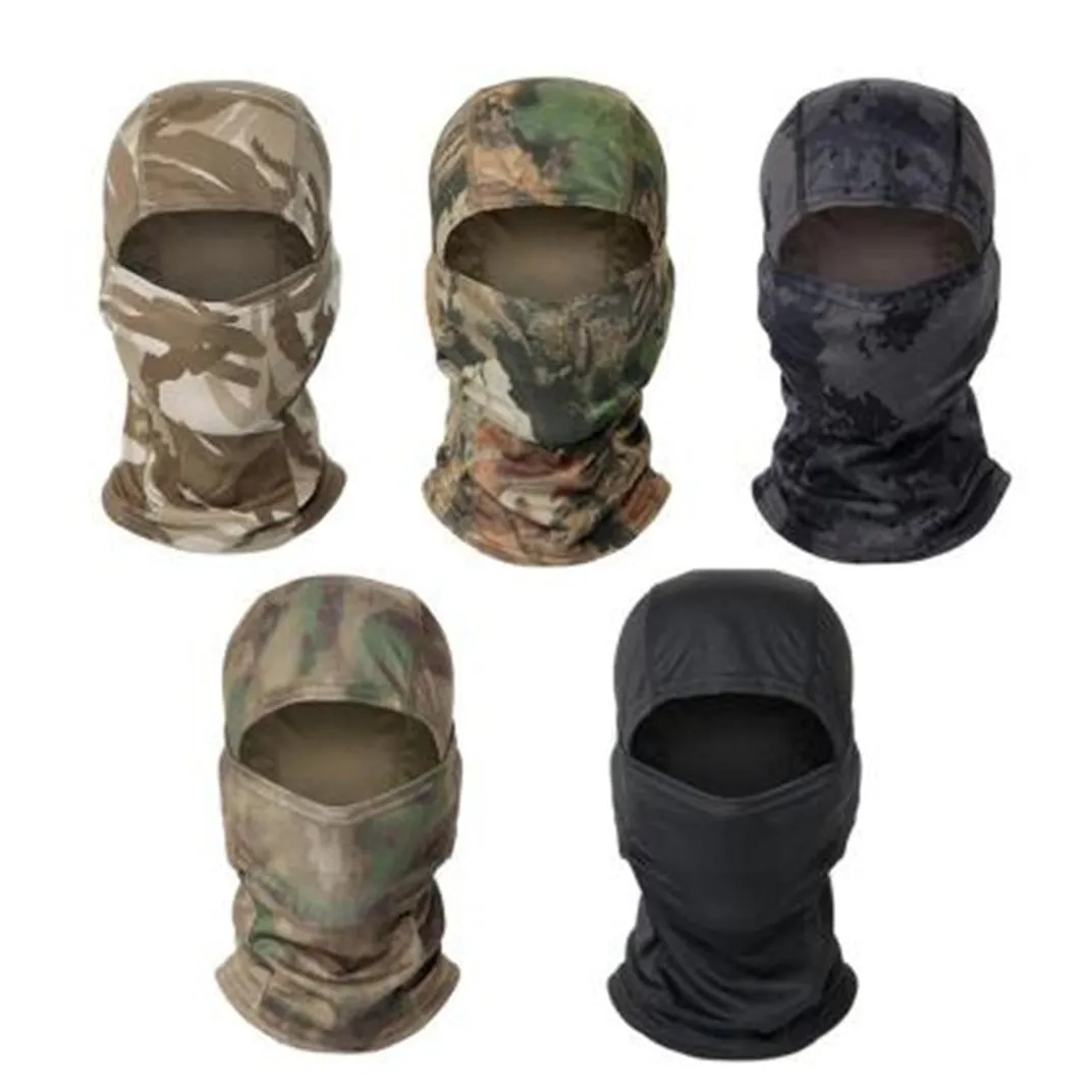 Tactical camouflage balaclava full face scarf mask in spandex/lycra with moisture wicking headband, multiple patterns available